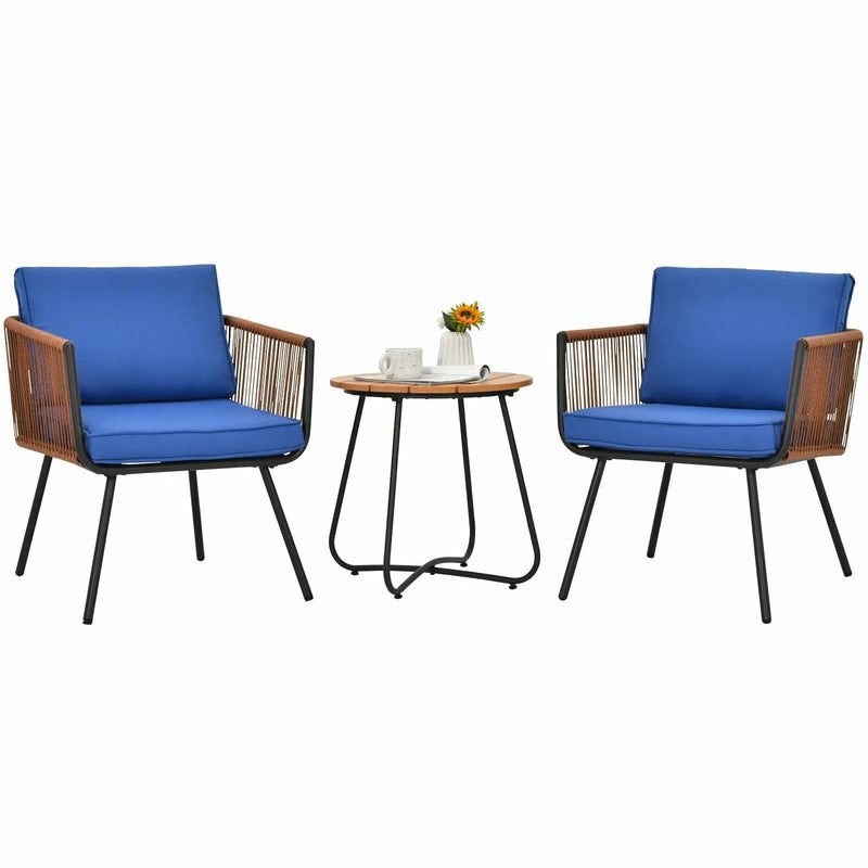 3 Pieces Patio Bistro Furniture Set with Armrest and Soft Cushions by DirectDeals