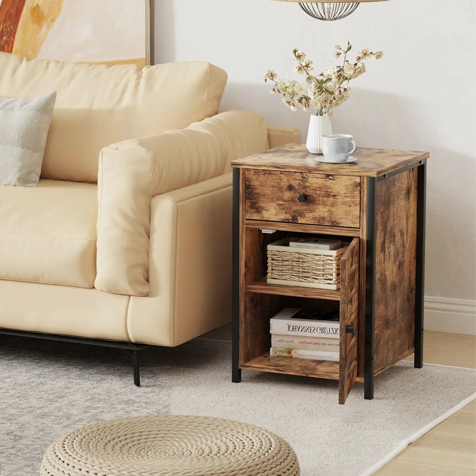 Industrial Nightstand with Drawer and Adjustable Shelf by DirectDeals