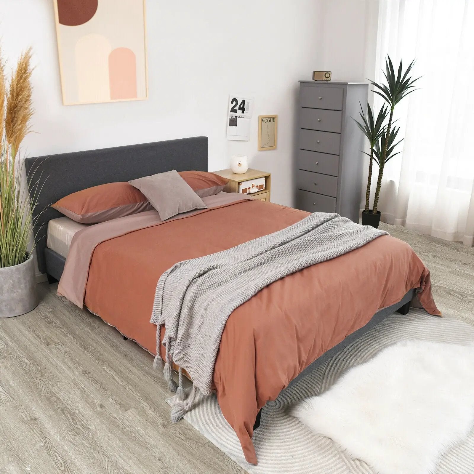 Full/Queen Size Upholstered Platform Bed Frame with Linen Headboard by DirectDeals