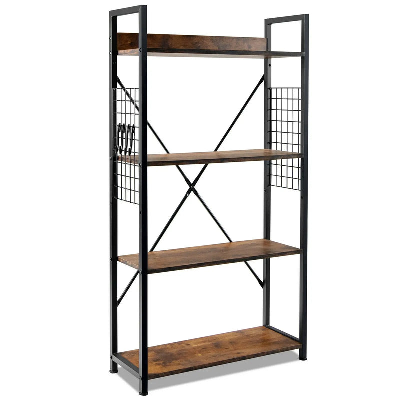 4 -Tier Industrial Open Storage Bookshelf-Coffee by DirectDeals