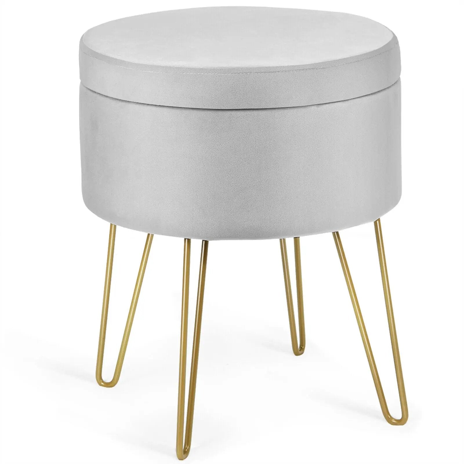 Round Velvet Storage Ottoman Footrest Stool Vanity Chair with Metal Legs by DirectDeals
