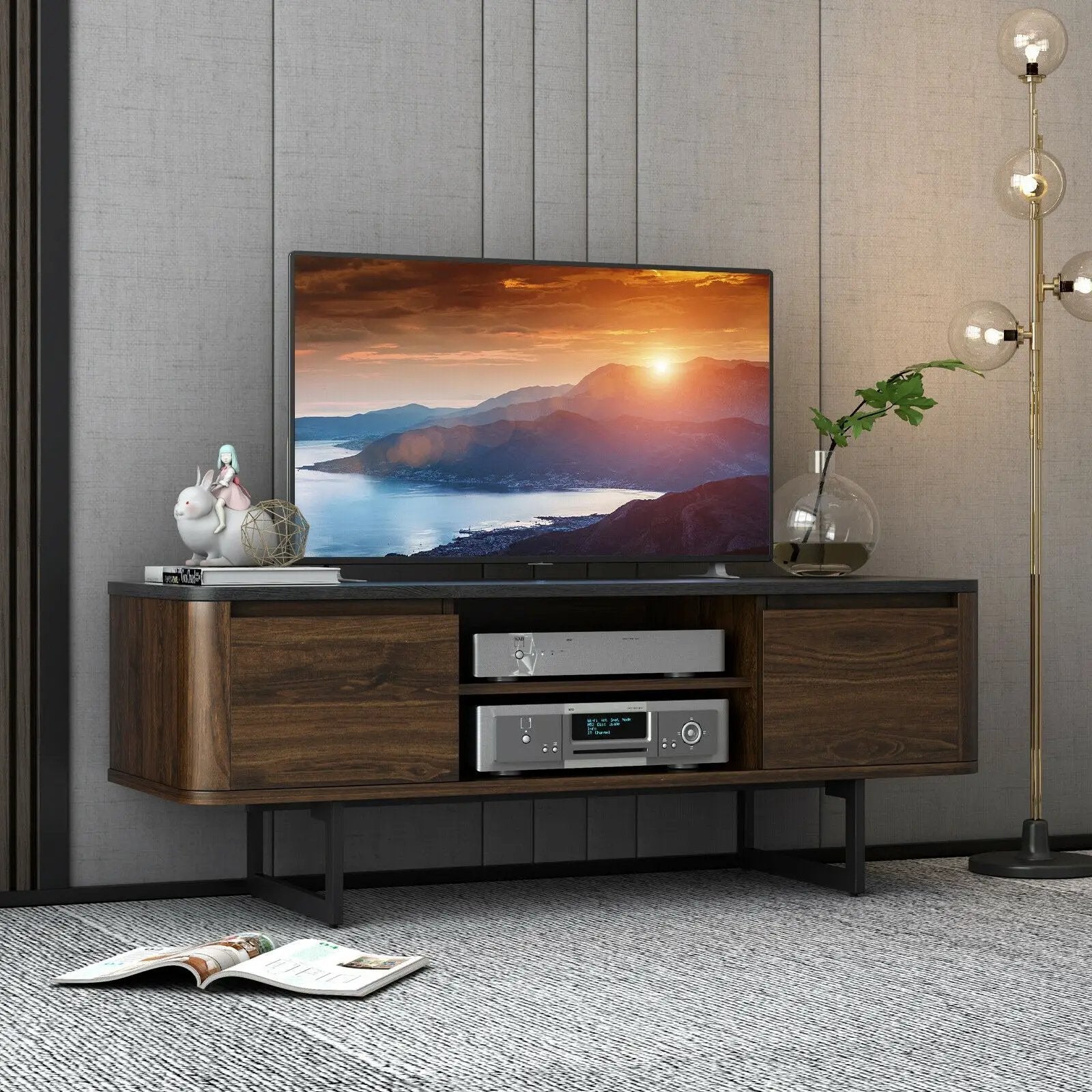 Wooden TV Stand with 2-Door Storage Cabinets for for TVs up to 55 Inch by DirectDeals