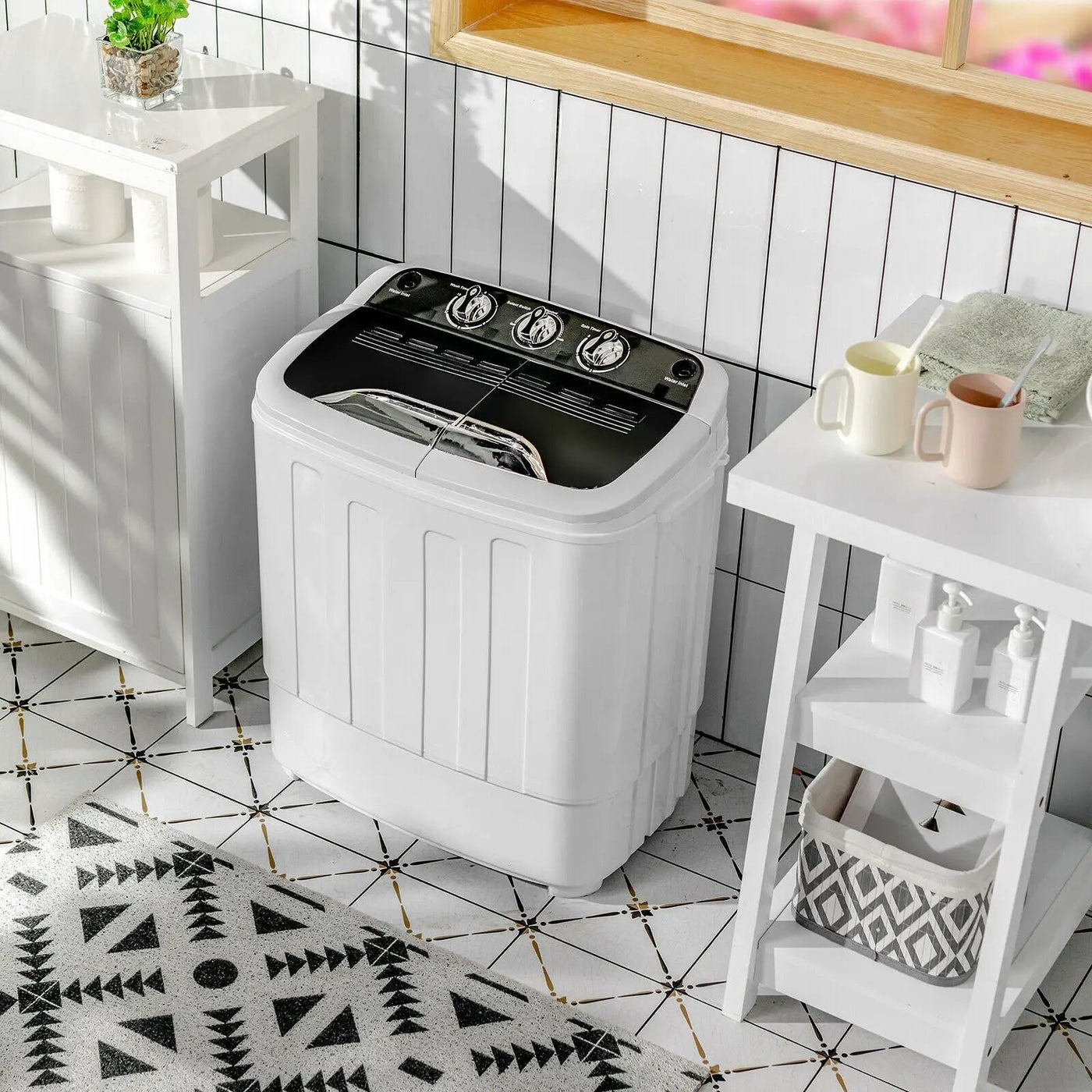 8 lbs Portable Mini Twin Tub Spinner Semi-Automatic Washing Machine by DirectDeals