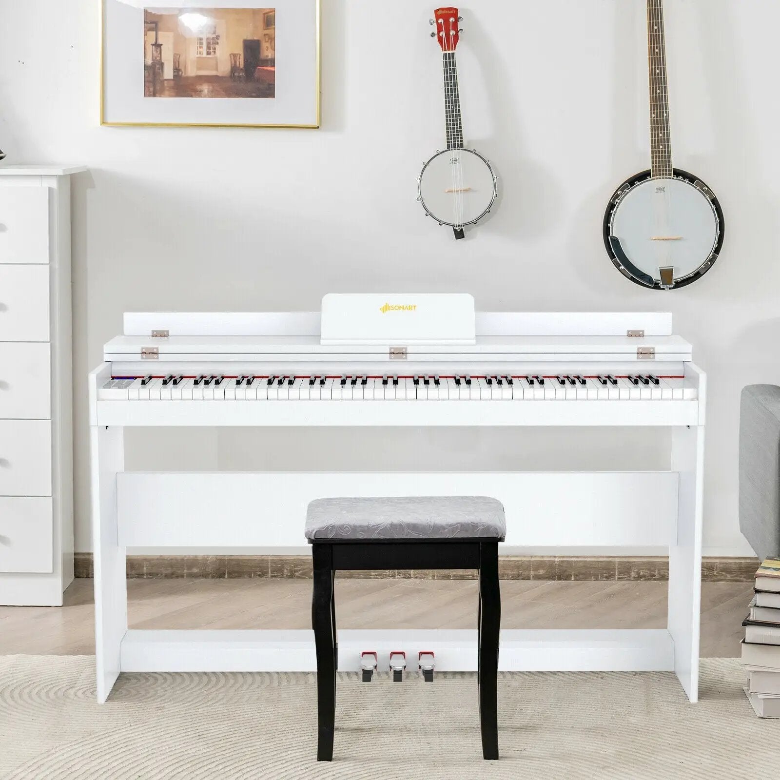 88 Key Full Size Electric Piano Keyboard with Stand 3 Pedals MIDI Function by DirectDeals