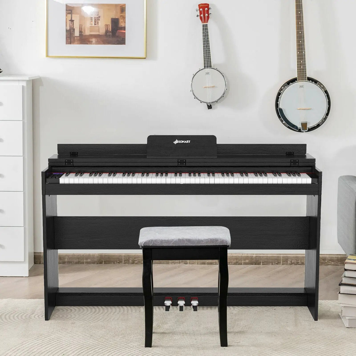 88 Key Full Size Electric Piano Keyboard with Stand 3 Pedals MIDI Function by DirectDeals