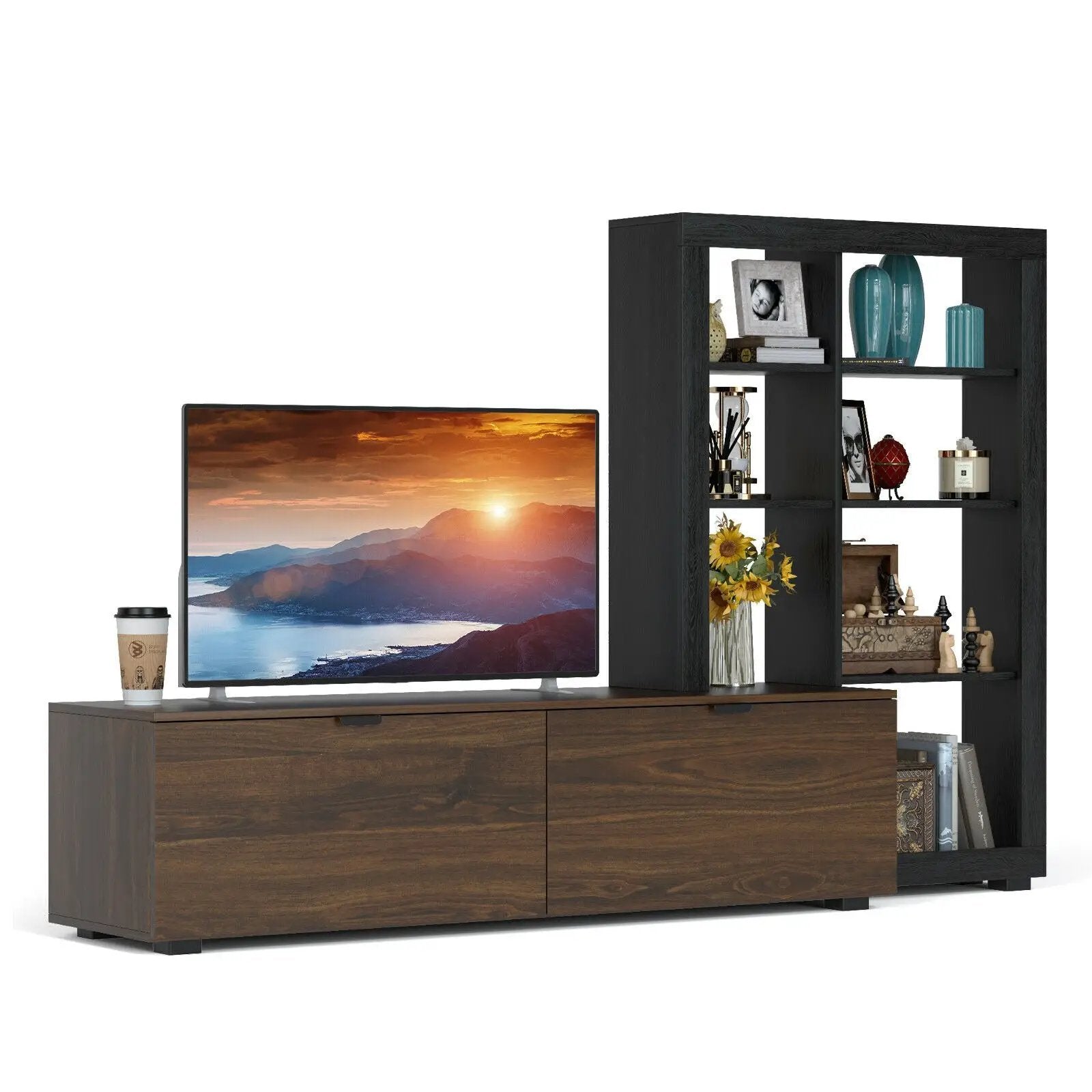 2-In-1 TV Stand with 4-tier Bookshelf for TVs up to 50 Inch by DirectDeals