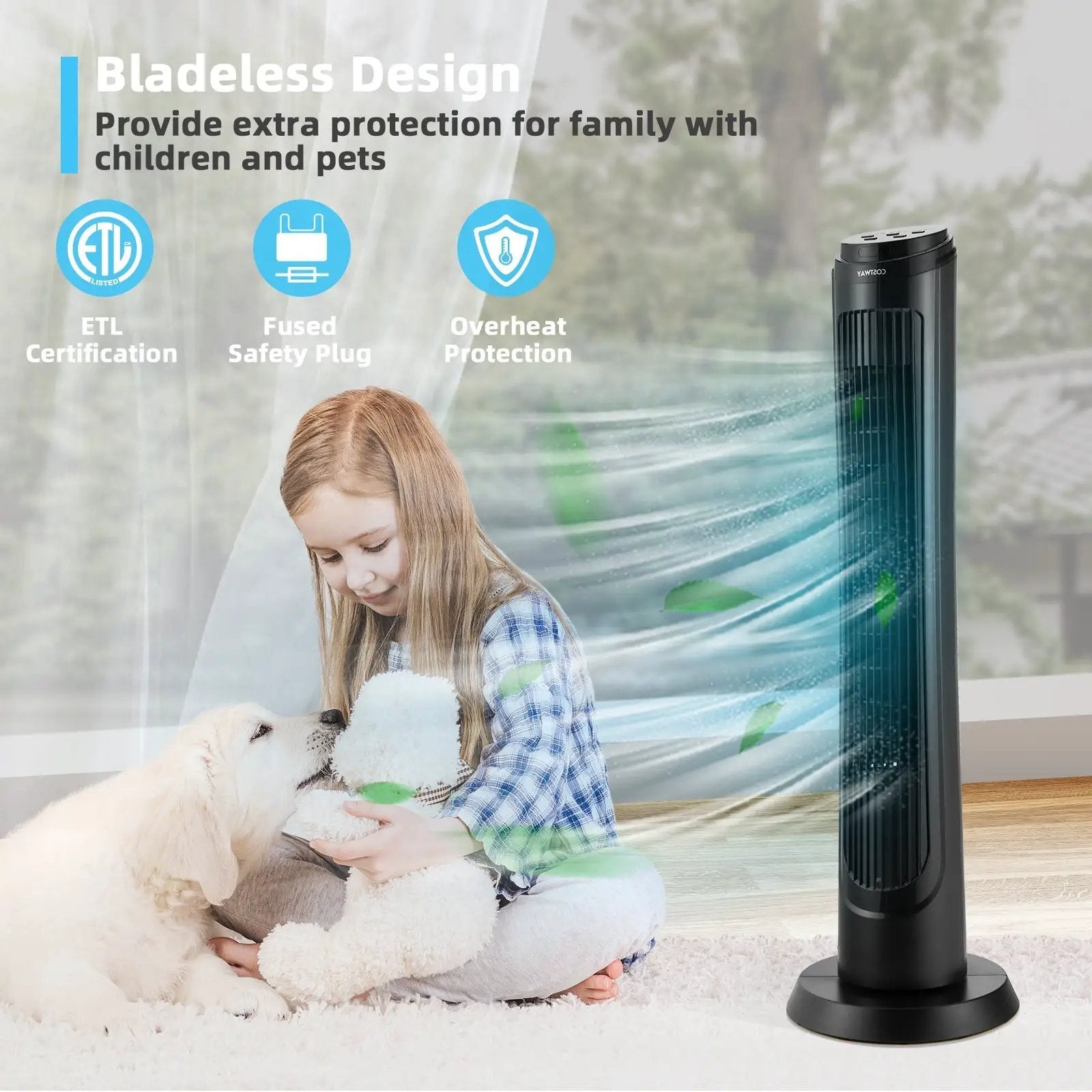 40 Inch Tower Fan with Remote 75Àö Oscillating Fan with 3 Wind Modes and 4 Wind Speeds-Black by DirectDeals