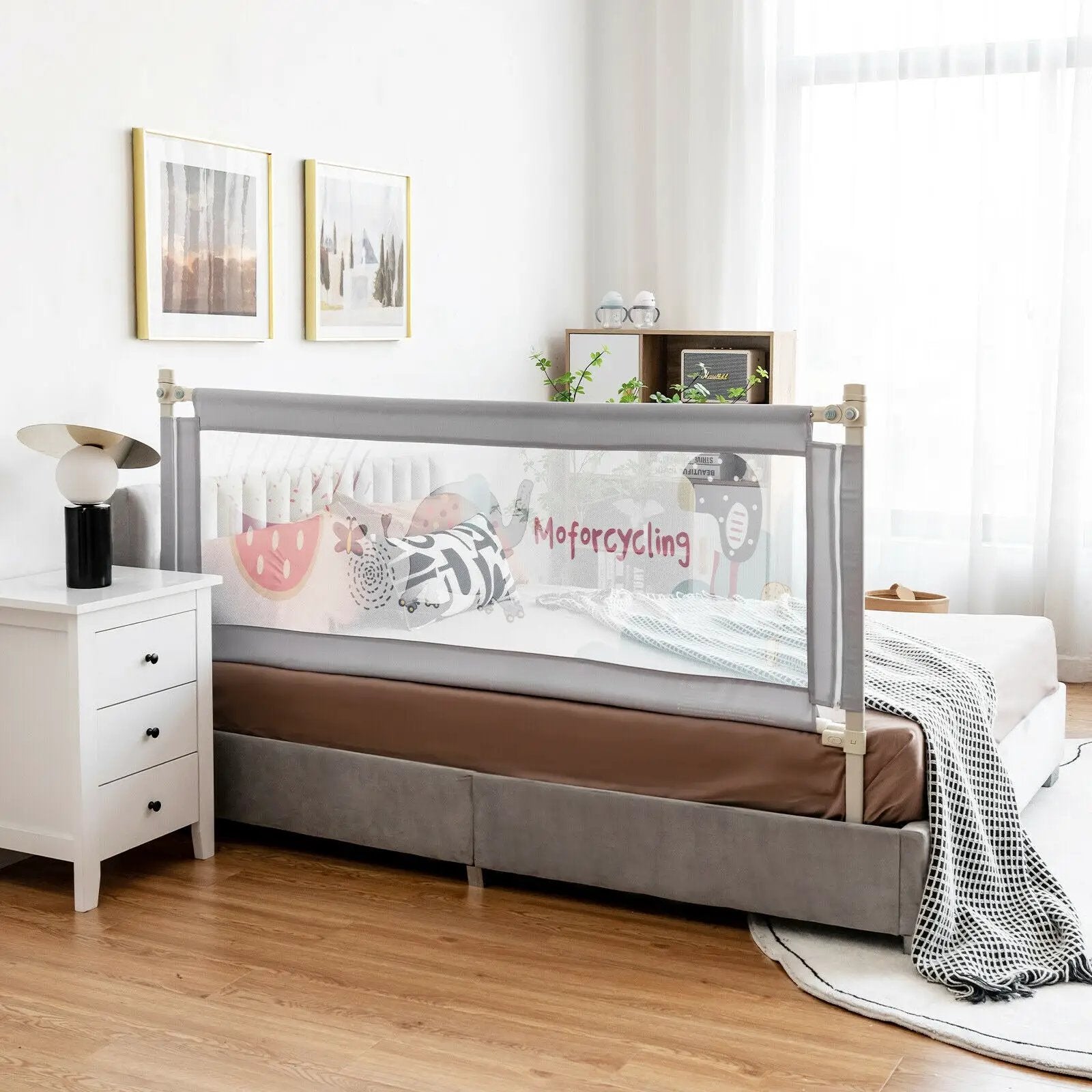 69 Inch Toddlers Vertical Lifting Baby Bedrail Guard with Lock by DirectDeals