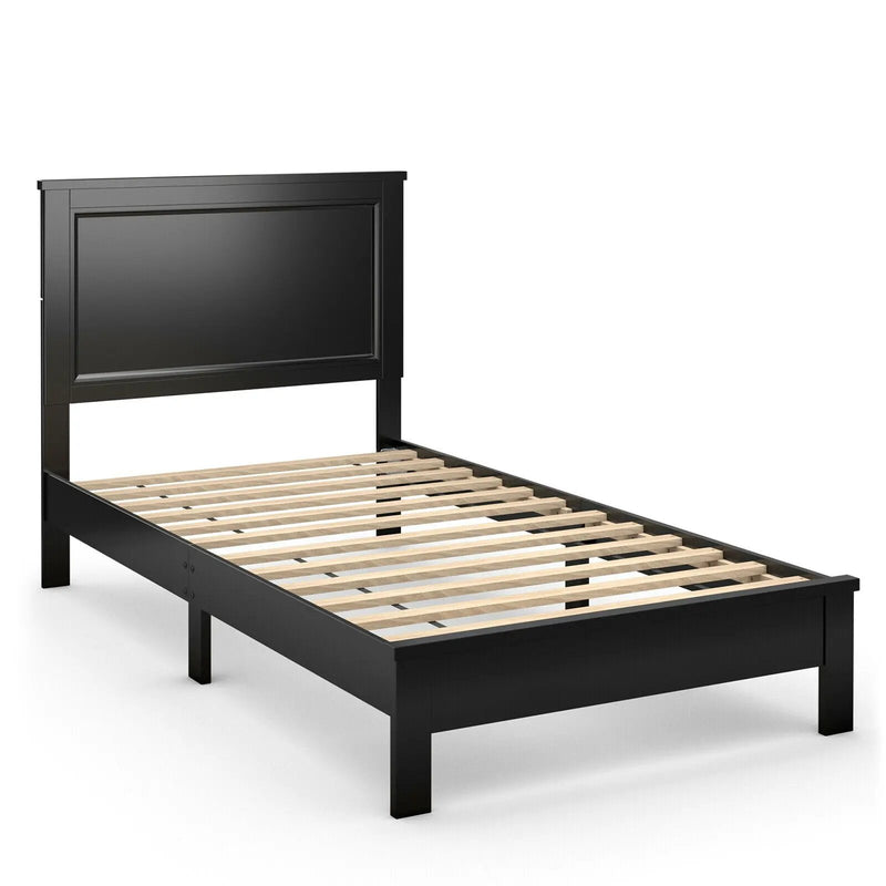 Twin Size Platform Bed Frame with Rubber Wood Leg-Black by DirectDeals