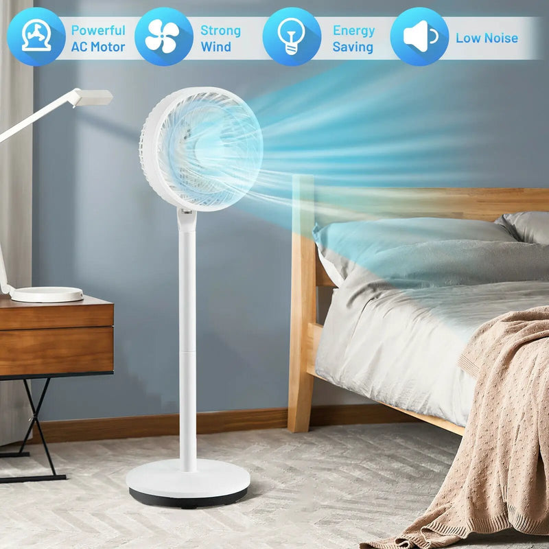 9 Inch Portable Oscillating Pedestal Floor Fan with Adjustable Heights and Speeds-White by DirectDeals