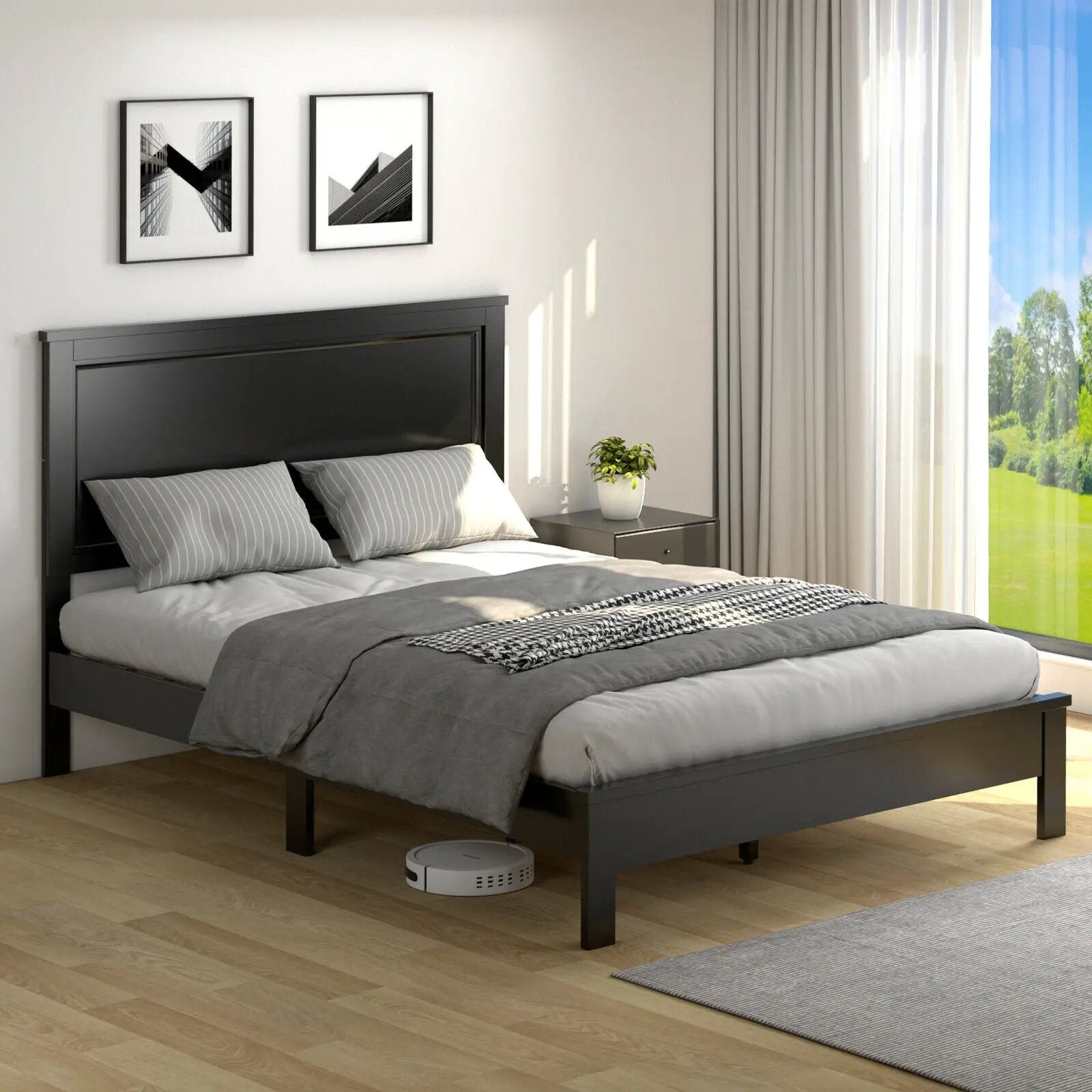 Full Size Platform Slat Bed Frame with High Headboard by DirectDeals