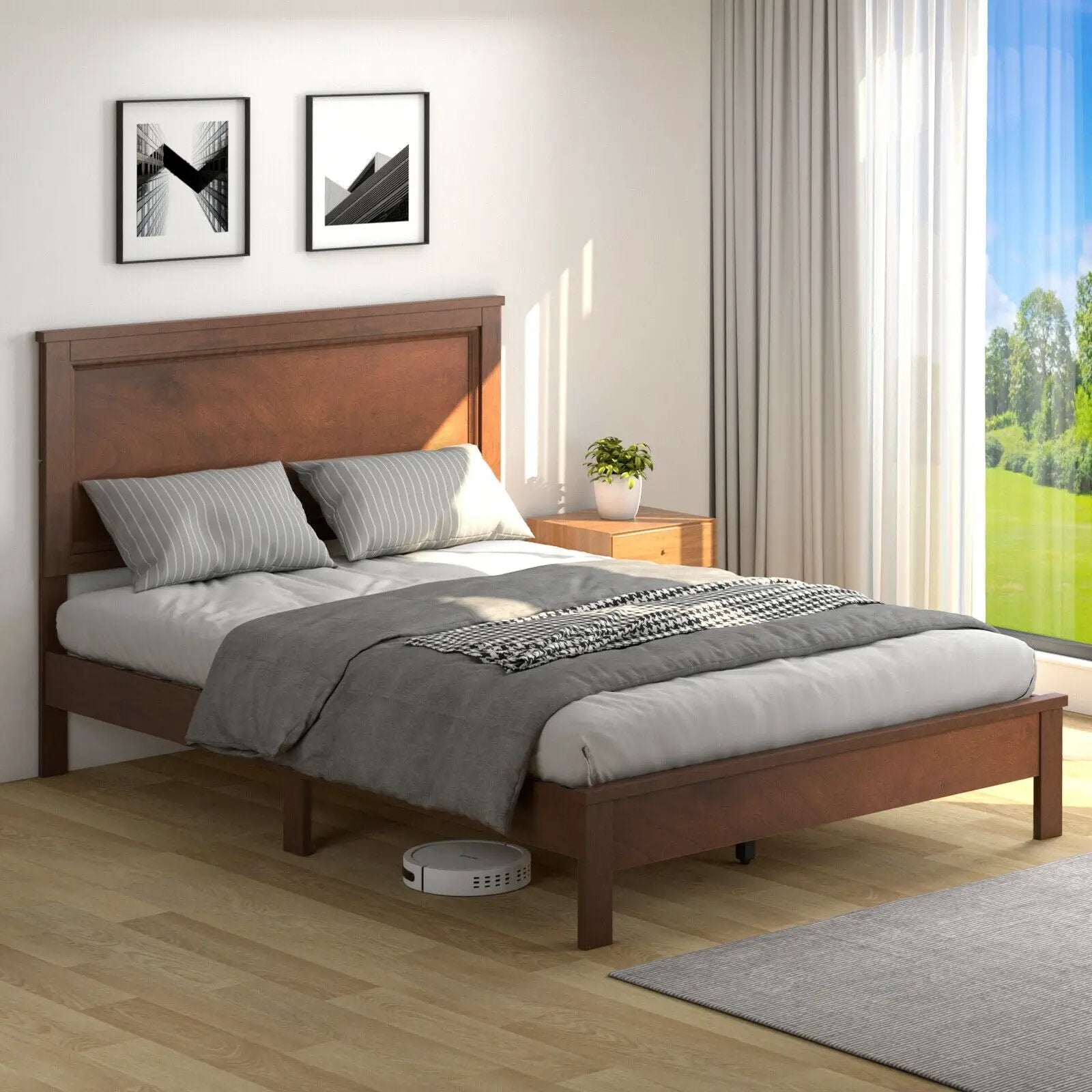 Full Size Platform Slat Bed Frame with High Headboard by DirectDeals
