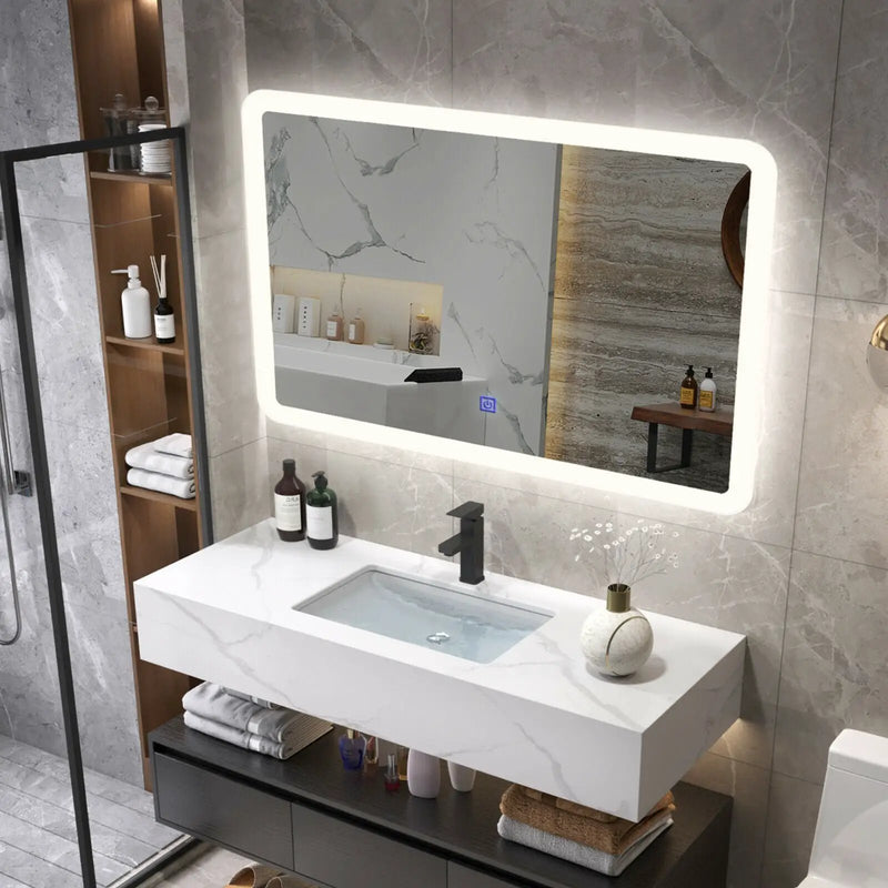 LED Wall-mounted Bathroom Rounded Arc Corner Mirror with Touch by DirectDeals