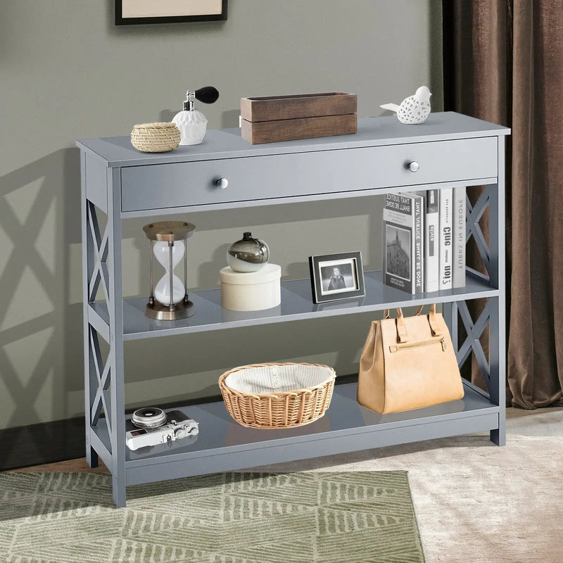 Console Table 3-Tier with Drawer and Storage Shelves by DirectDeals