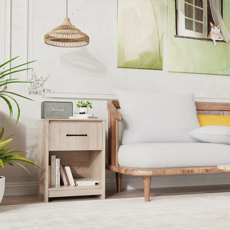 Wooden Nightstand with Drawer and Open Storage Compartment by DirectDeals