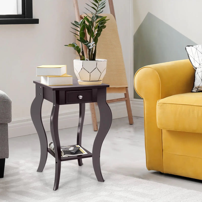 2-Tier End Table with Drawer and Shelf for Living Room Bedroom by DirectDeals