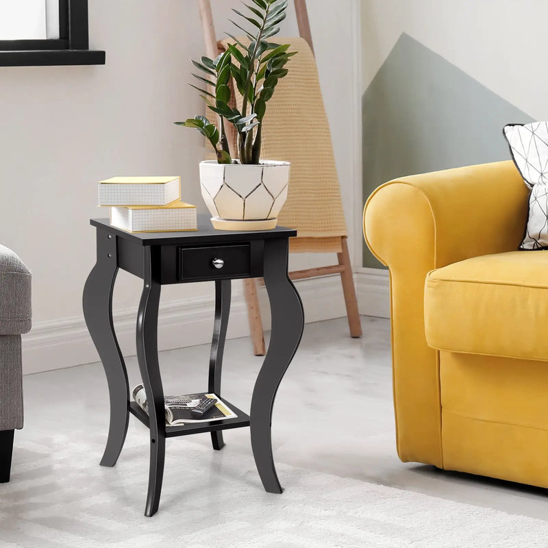 2-Tier End Table with Drawer and Shelf for Living Room Bedroom by DirectDeals