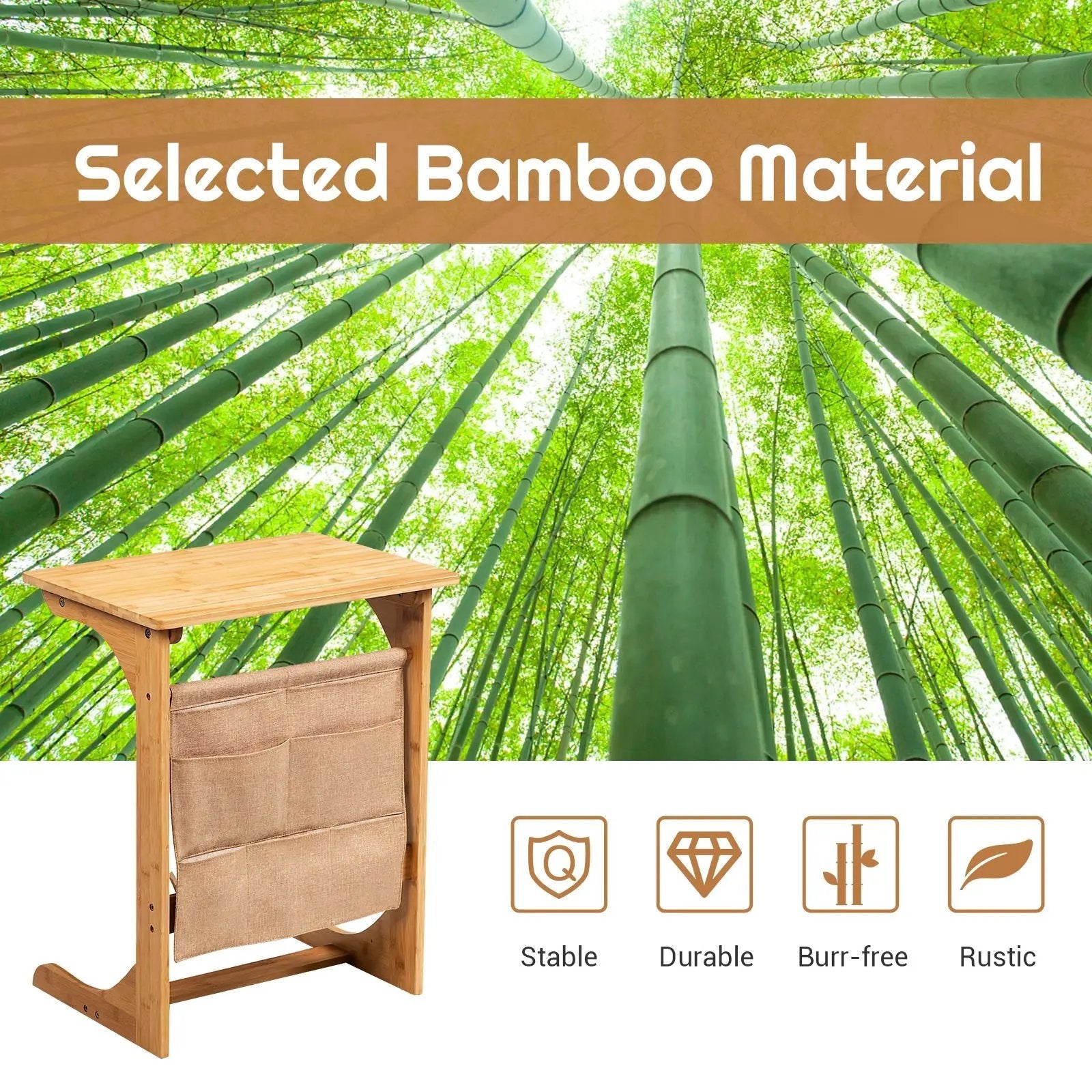 Bamboo Sofa Table End Table Bedside Table with Storage Bag by DirectDeals