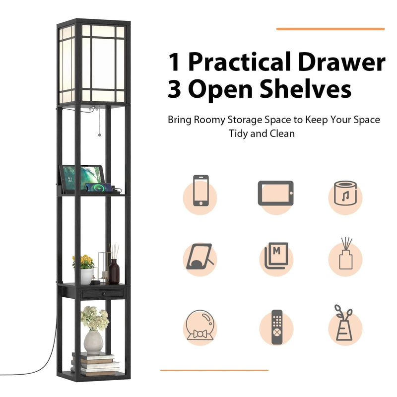 Modern Floor Lamp with Shelves and Drawer by DirectDeals