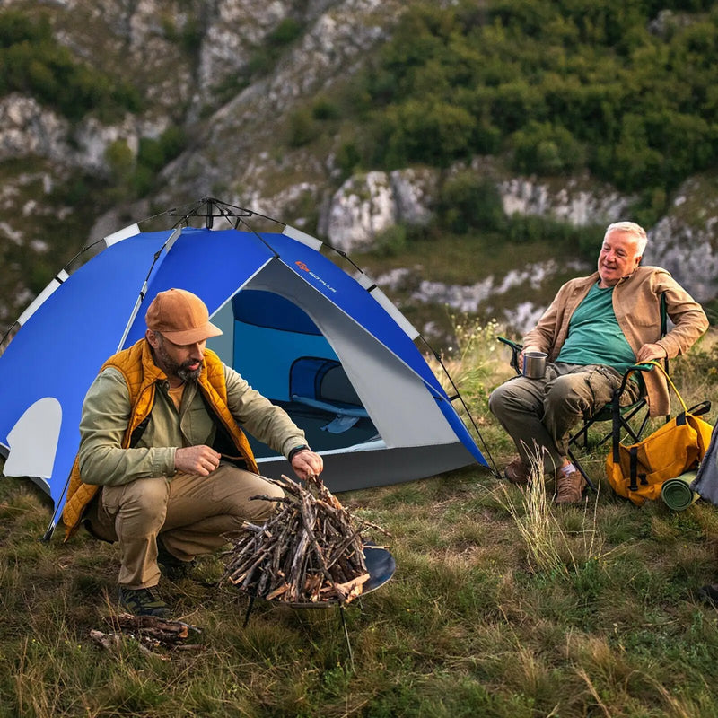 2-in-1 4 Person Instant Pop-up Waterproof Camping Tent-Blue by DirectDeals