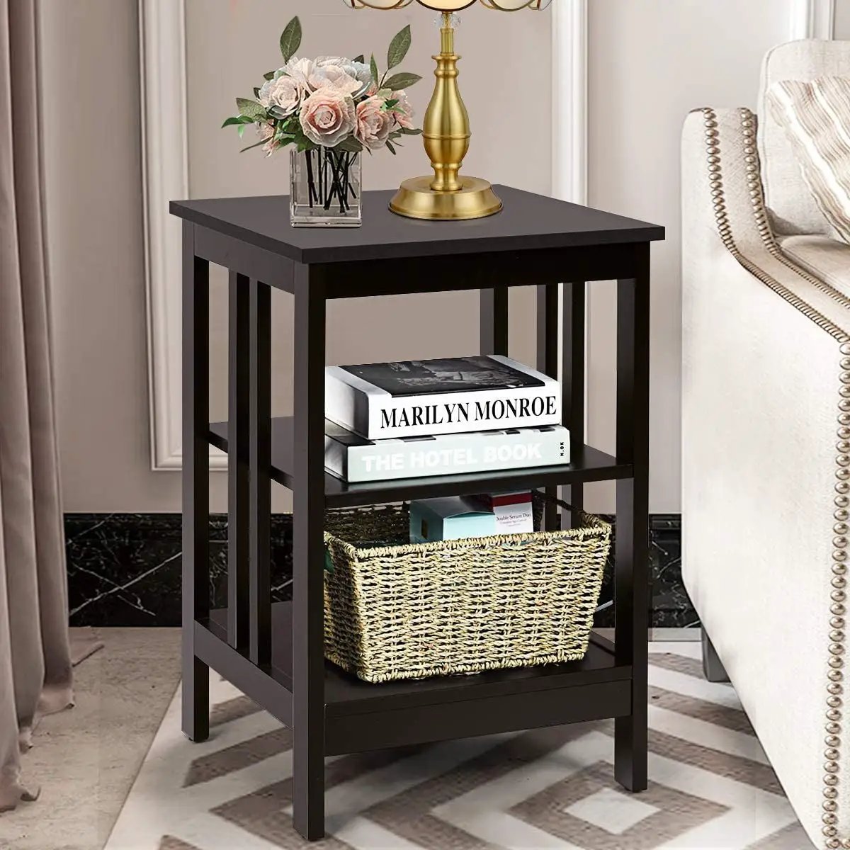 2 Pieces 3-Tier Nightstand with Reinforced Bars and Stable Structure by DirectDeals