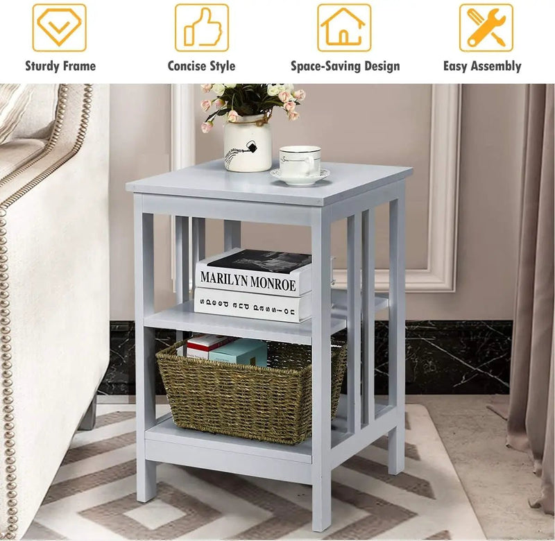 2 Pieces 3-Tier Nightstand with Reinforced Bars and Stable Structure by DirectDeals