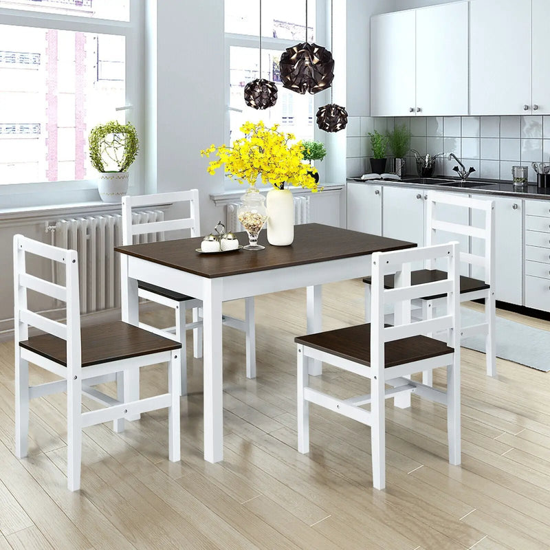 5 Pieces Solid Wood Compact Kitchen Dining Set-Walnut by DirectDeals