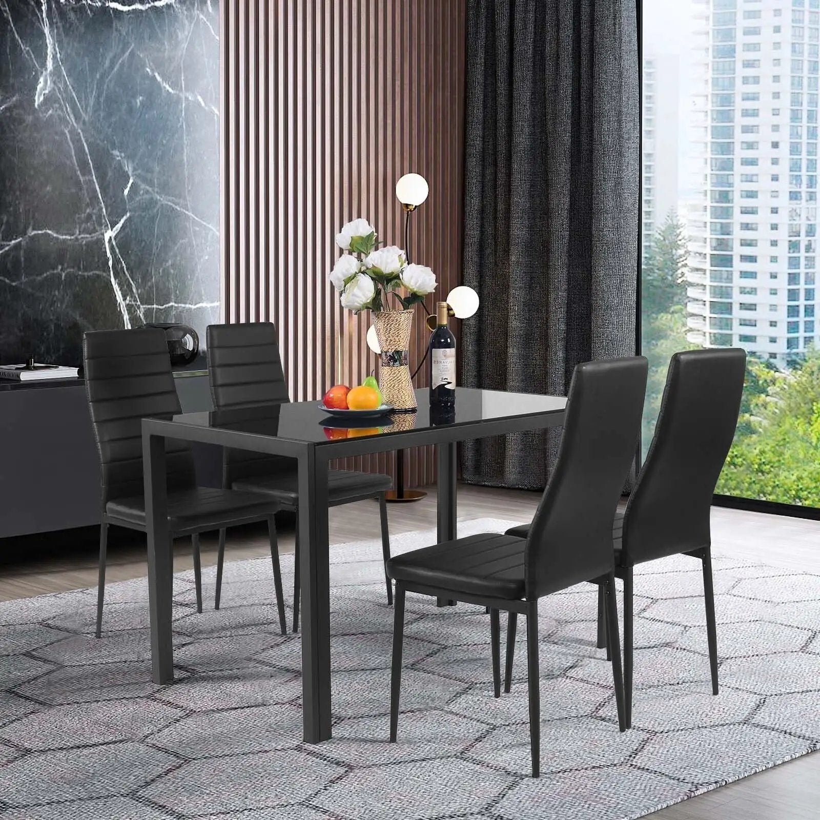 4 Pieces Modern Leather Dinning Chairs Set with Metal Frame by DirectDeals