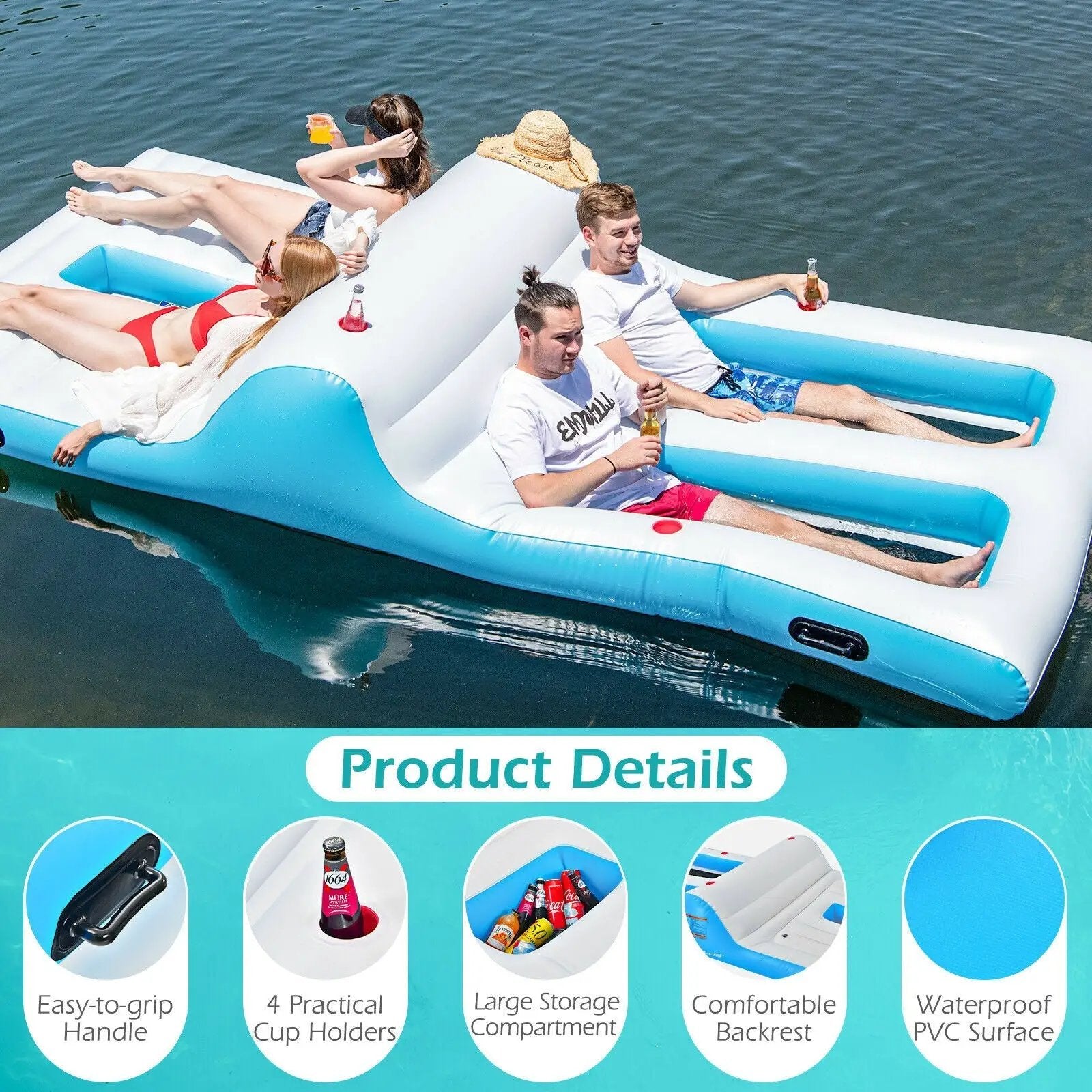 Floating 4 Person Inflatable Lounge Raft with 130W Electric Air-White by DirectDeals