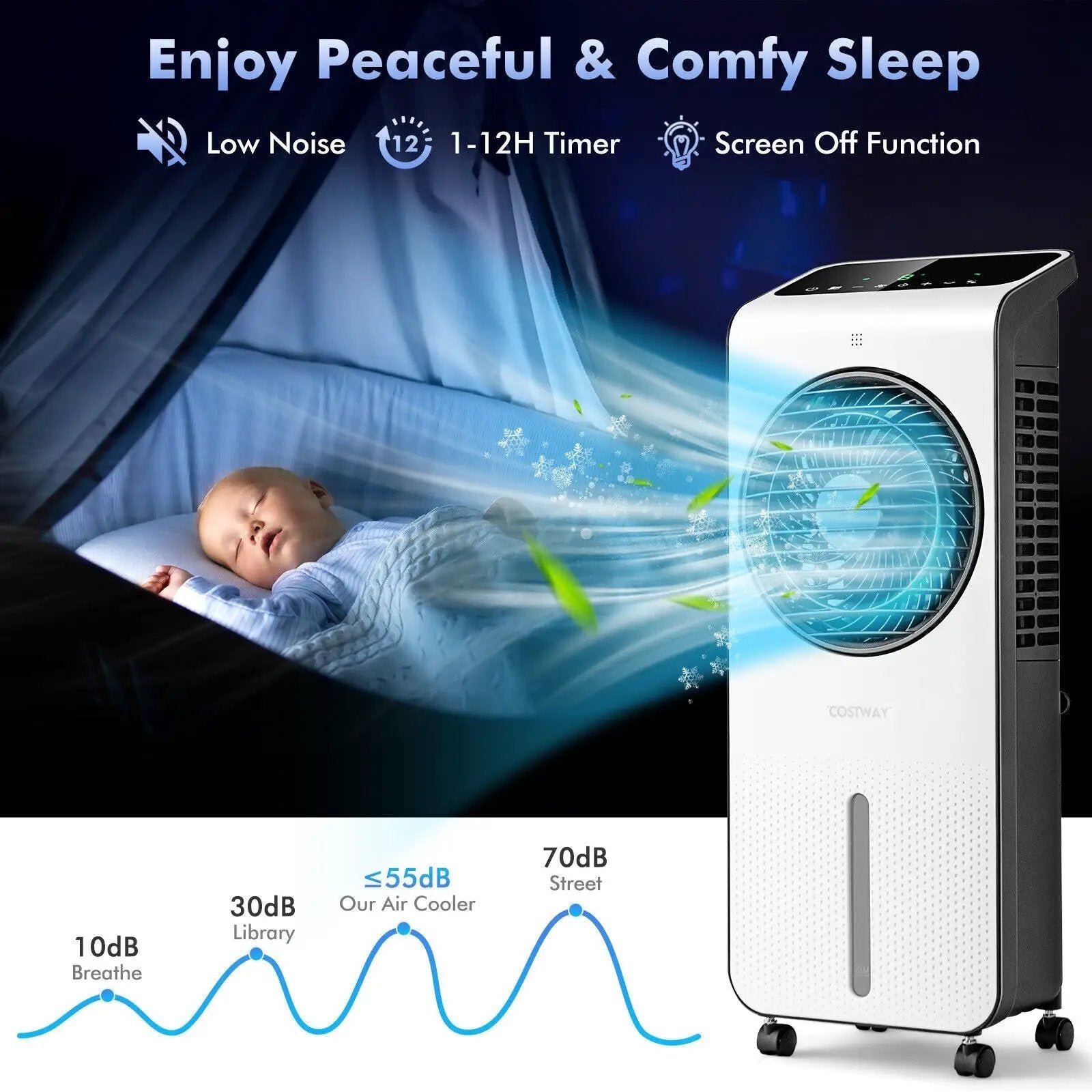 3-in-1 Evaporative Air Cooler with 12H Timer Remote-White by DirectDeals