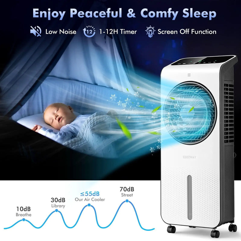3-in-1 Evaporative Air Cooler with 12H Timer Remote-White by DirectDeals
