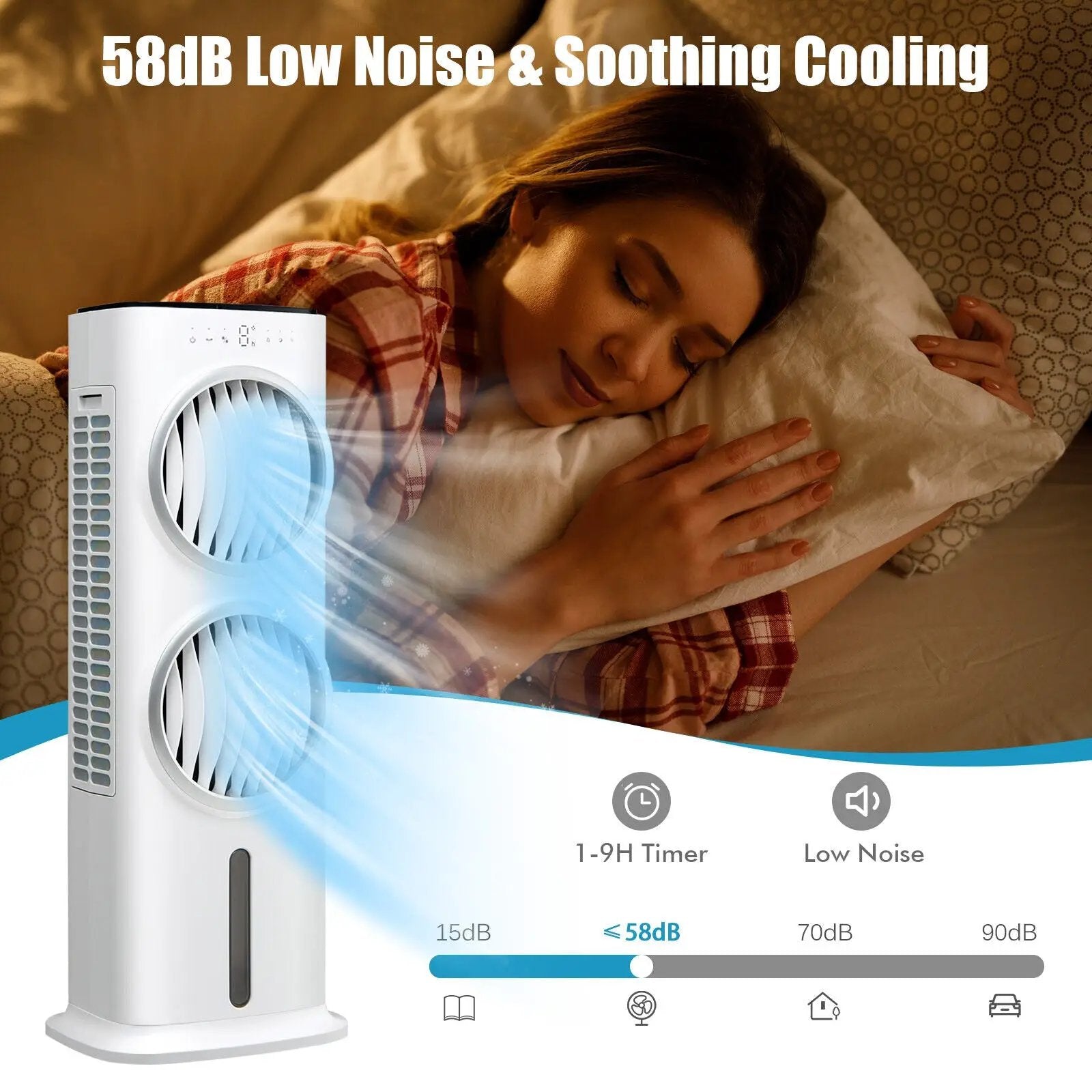 3-in-1 Evaporative Air Cooler with 9H Timer Remote-White by DirectDeals