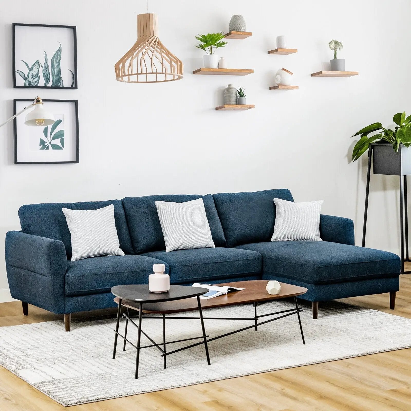 L-Shaped Fabric Sectional Sofa with Chaise Lounge and Solid Wood Legs by DirectDeals