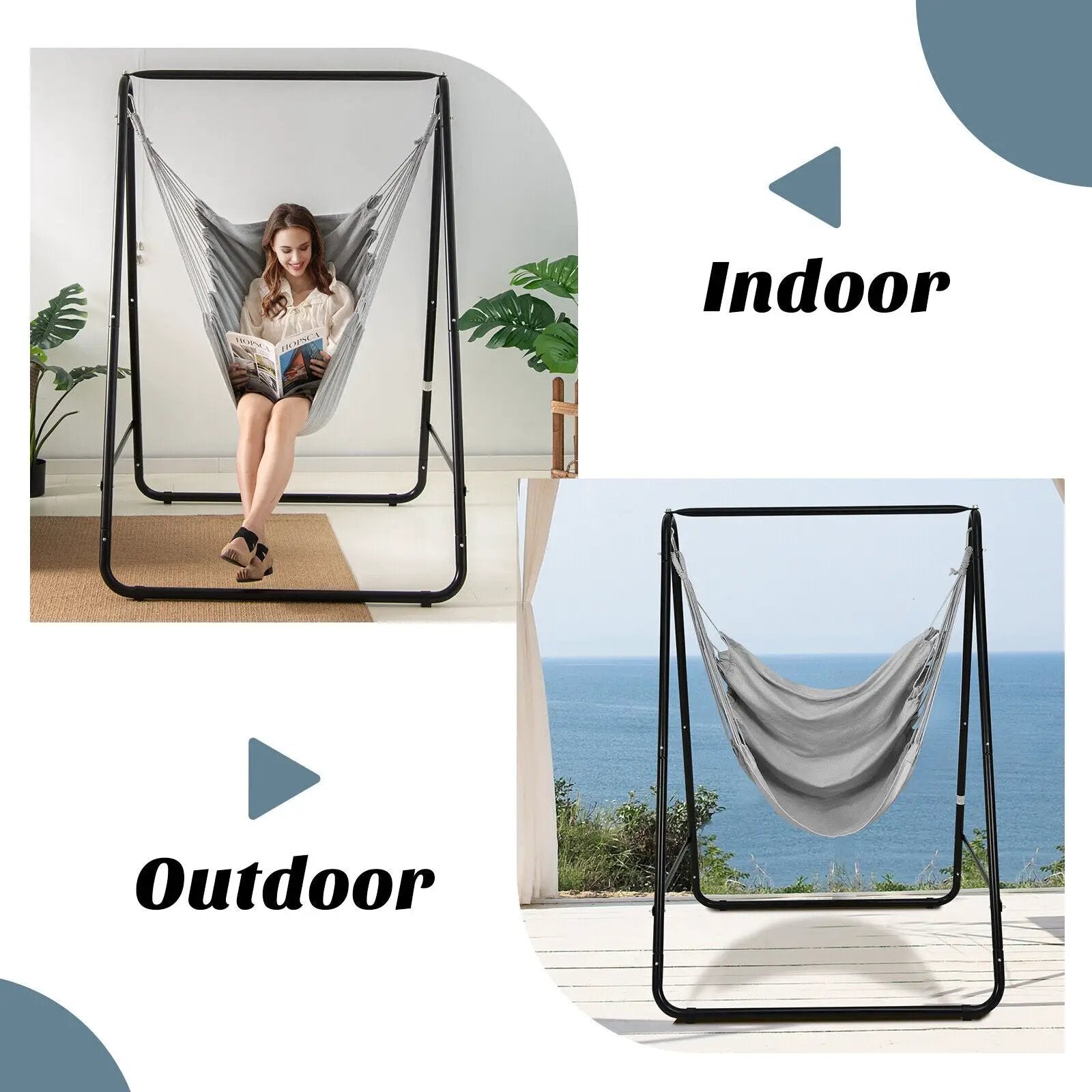Hanging Padded Hammock Chair with Stand and Heavy Duty Steel by DirectDeals