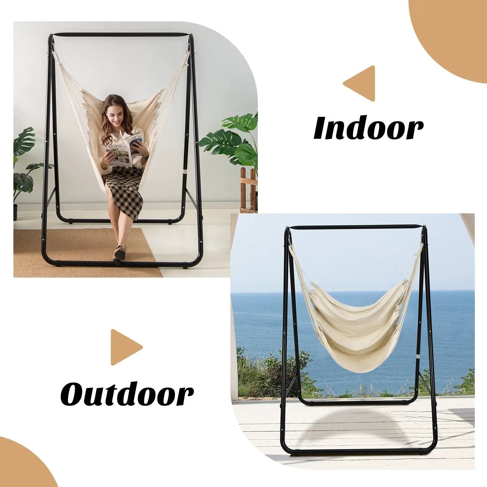 Hanging Padded Hammock Chair with Stand and Heavy Duty Steel by DirectDeals