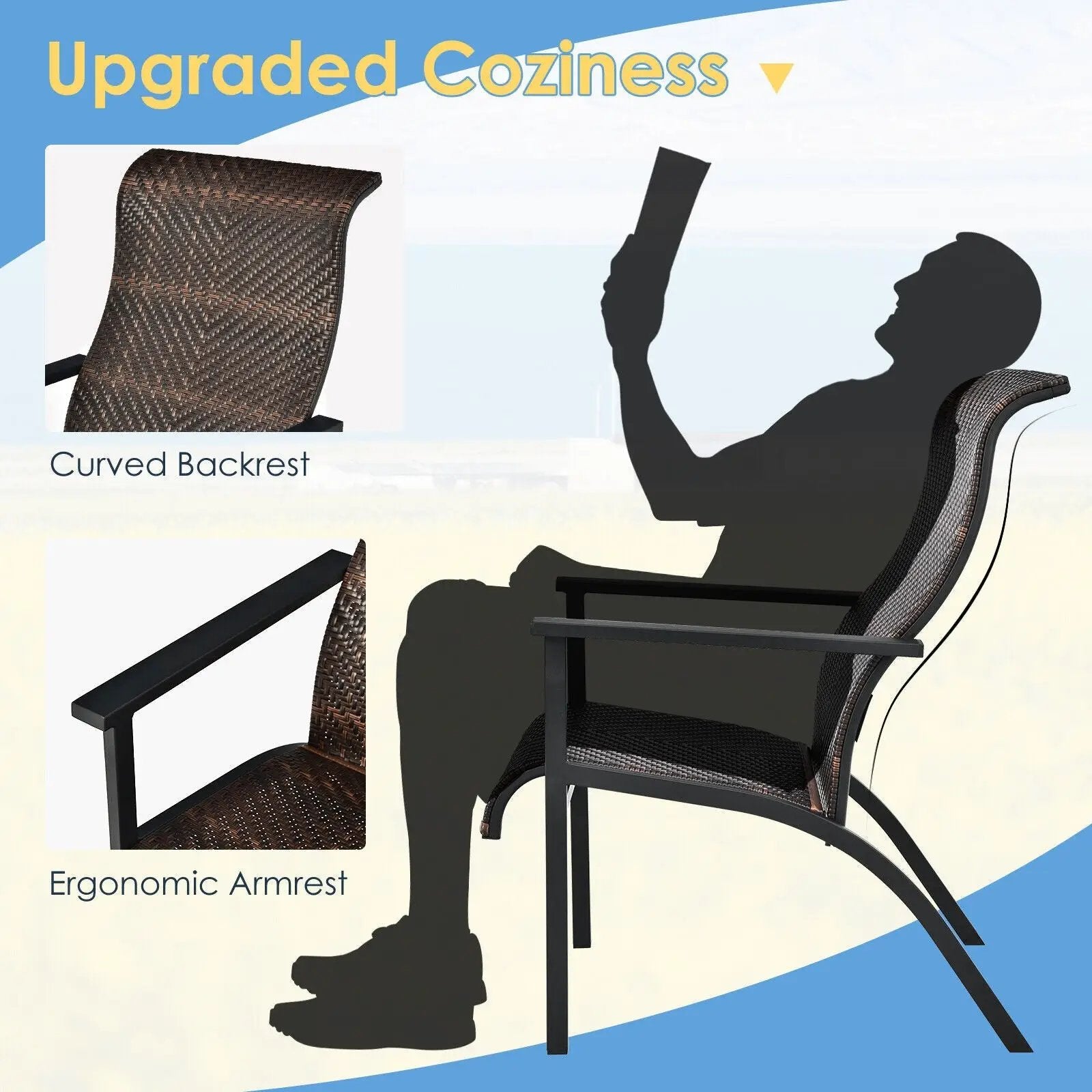 3 Pieces Patio Rattan Bistro Set with High Backrest and Armrest by DirectDeals