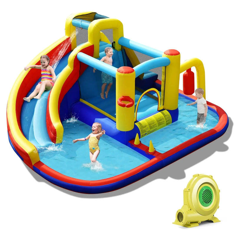 7-in-1 Inflatable Water Slide with 735W Air Blower and Splash Pool by DirectDeals
