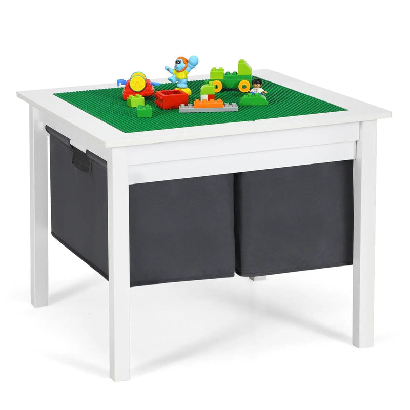 2-in-1 Kids Double-sided Activity Building Block Table with Drawers-White by DirectDeals