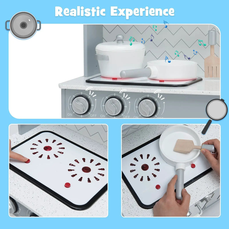 Pretend Play Kitchen Wooden Toy Set for Kids with Realistic Light and Sound by DirectDeals