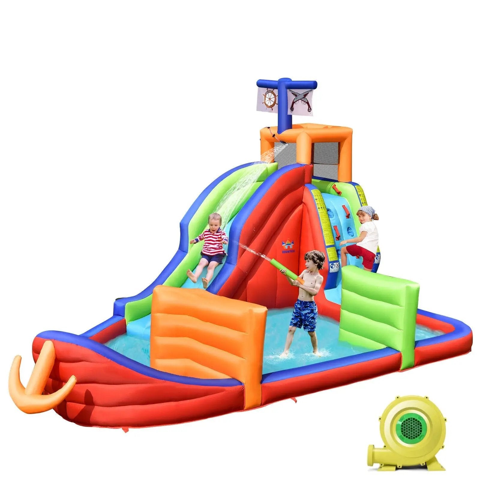 6-in-1 Pirate Ship Waterslide Kid Inflatable Castle with Water Guns and 735W Blower by DirectDeals