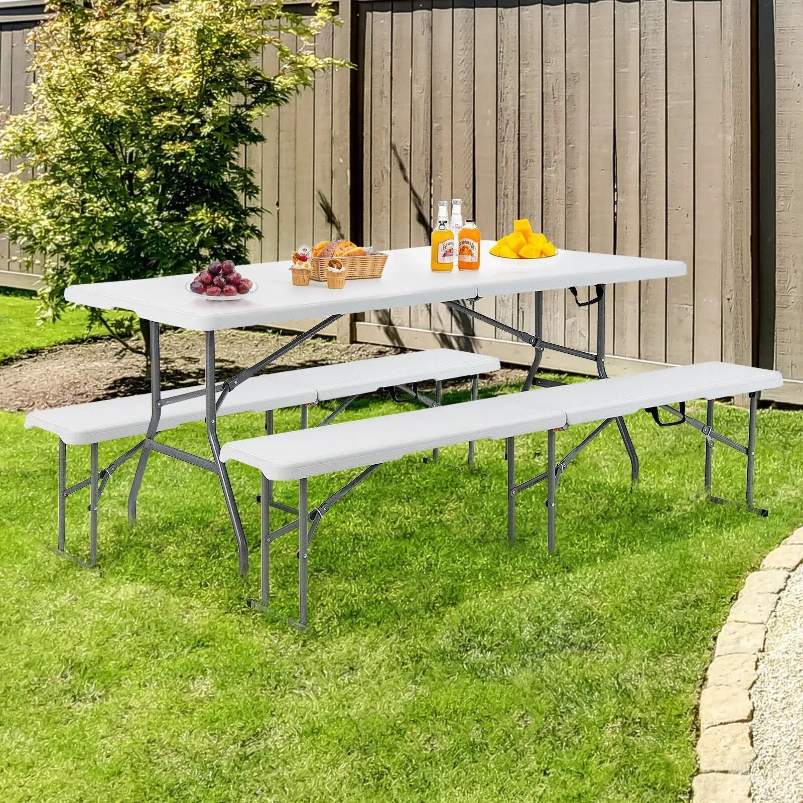 6 Feet Portable Picnic Folding Bench 550 lbs Limited with Carrying Handle by DirectDeals