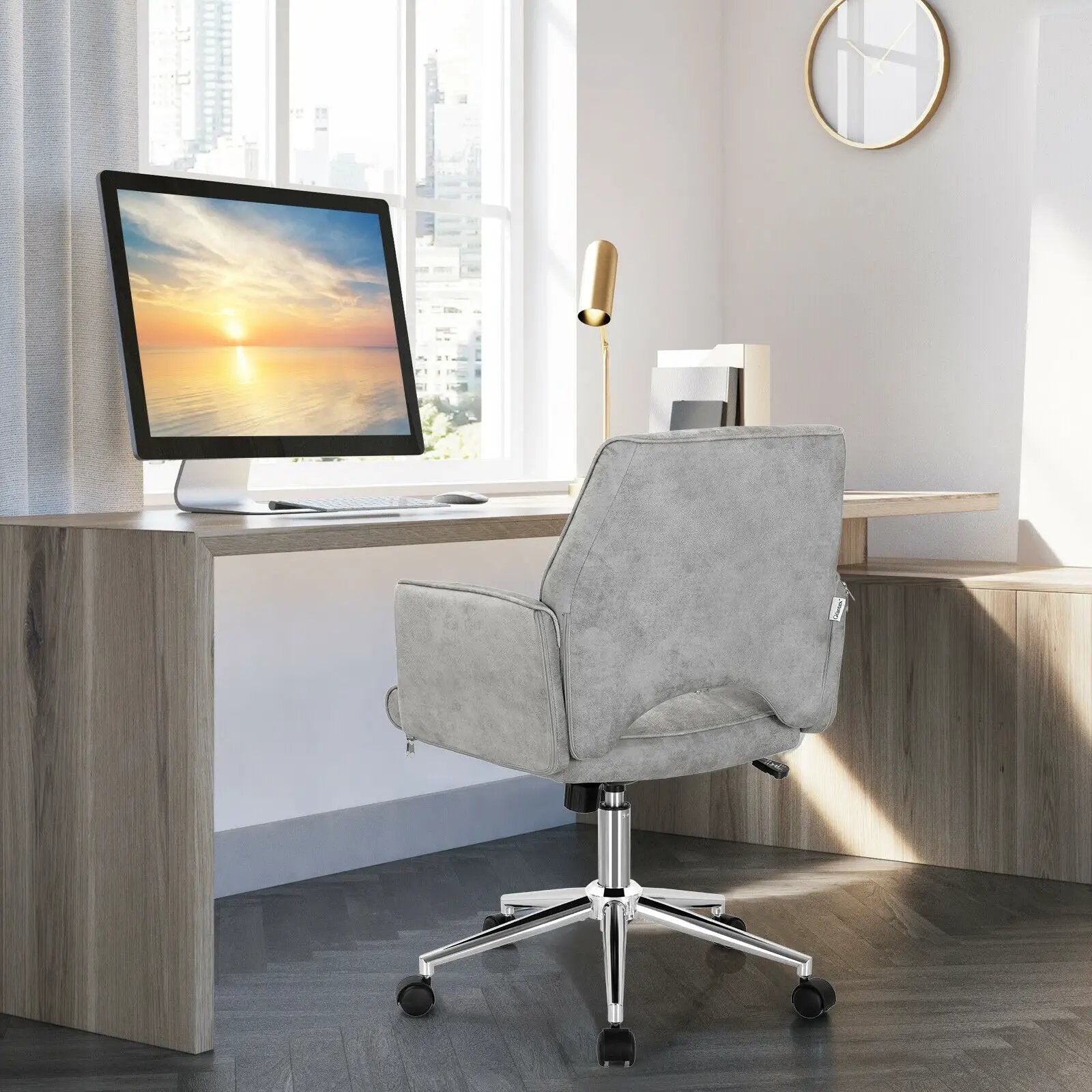 Adjustable Hollow Mid Back Leisure Office Chair with Armrest-Gray by DirectDeals