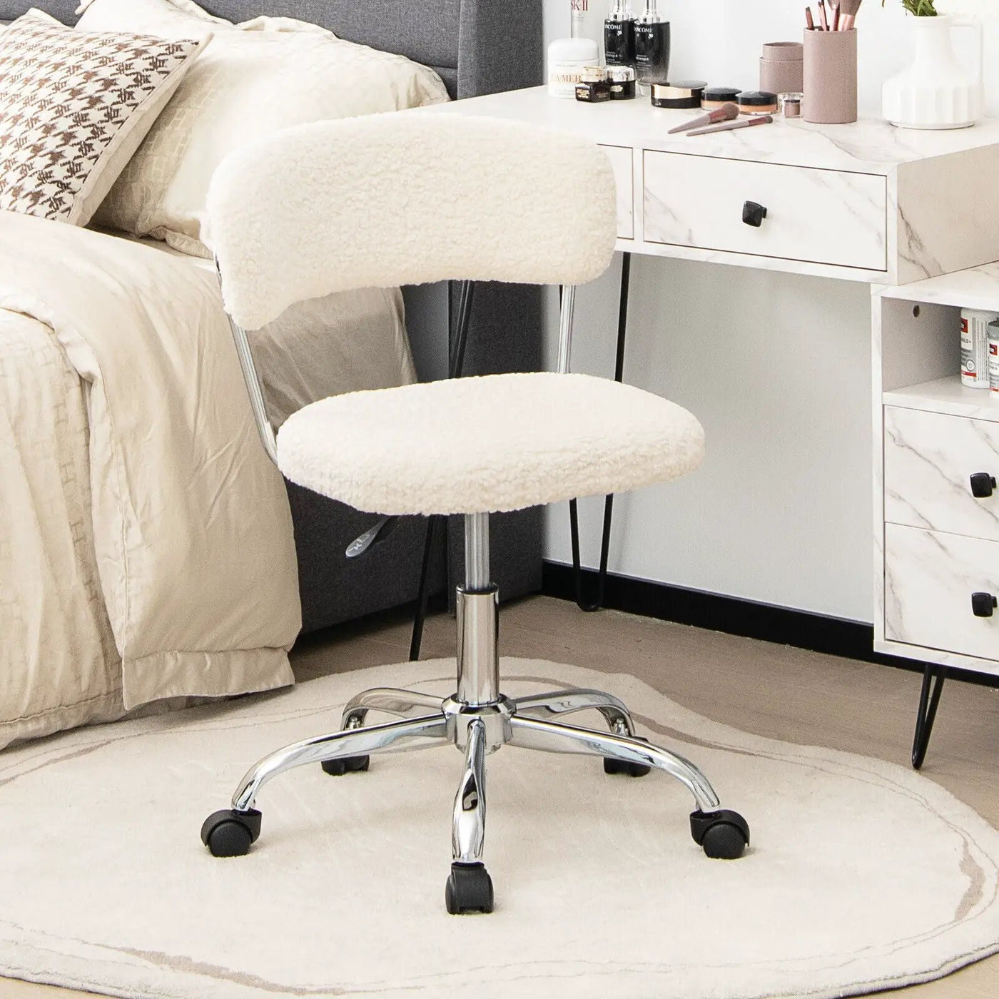 Computer Desk Chair Adjustable Sherpa Office Chair Swivel Vanity Chair by DirectDeals