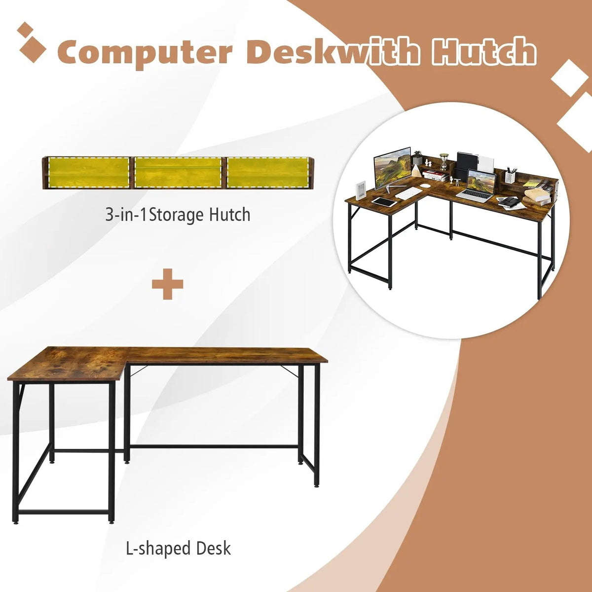 5.5 Inch L-shaped Computer Desk with Bookshelf by DirectDeals