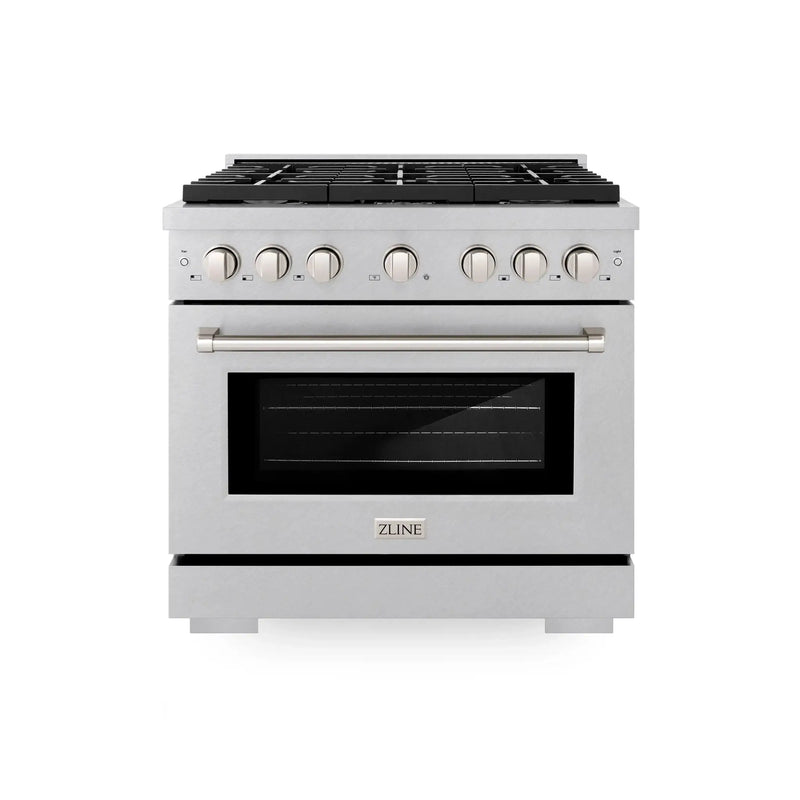 ZLINE 36"Paramount Dual Fuel Range DuraSnow® Stainless Steel SDRS-36 by Farmhouse Kitchen and Bath