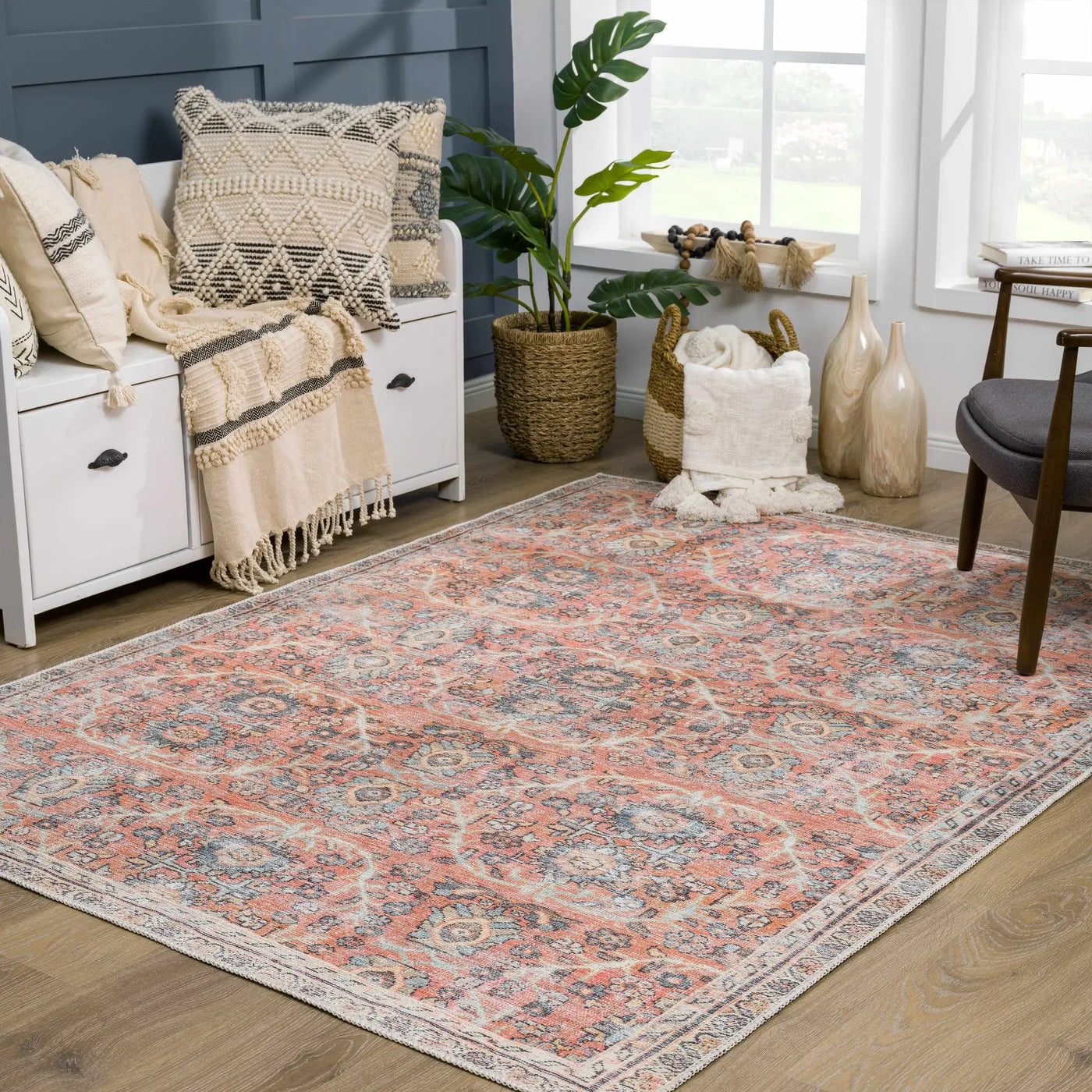 Urpi Rose & Blue Washable Area Rug - Clearance by Boutique Rugs