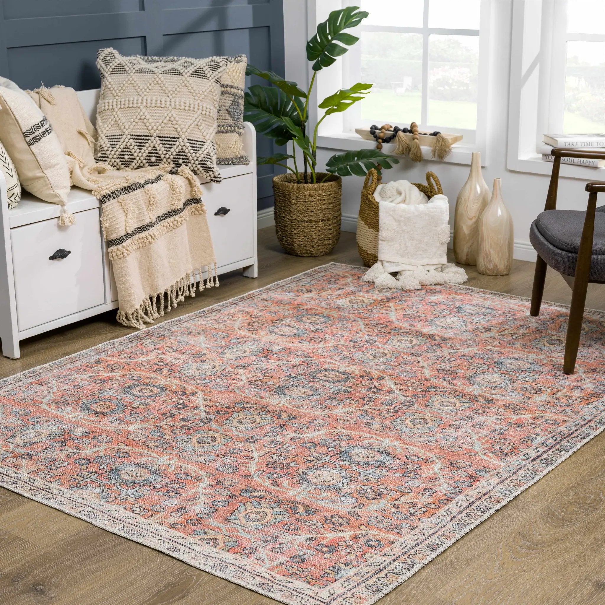 Urpi Rose & Blue Washable Area Rug - Clearance by Boutique Rugs