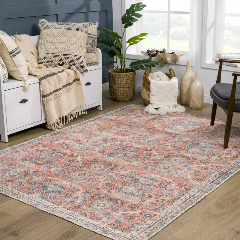 Urpi Rose & Blue Washable Area Rug - Clearance by Boutique Rugs