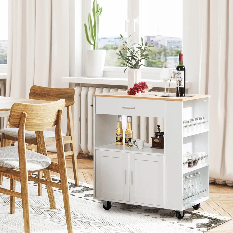 Rolling Kitchen Trolley with 3 Spice Racks Drawer and Open Shelf by DirectDeals