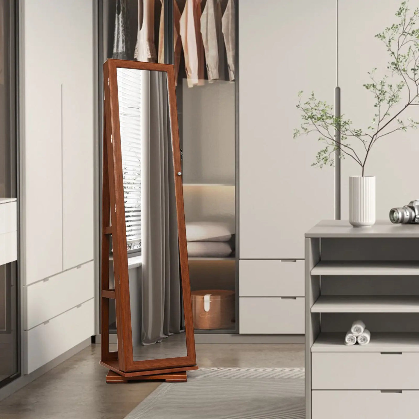 360° Rotatable 2-in-1 Lockable Jewelry Cabinet with Full-Length Mirror by DirectDeals